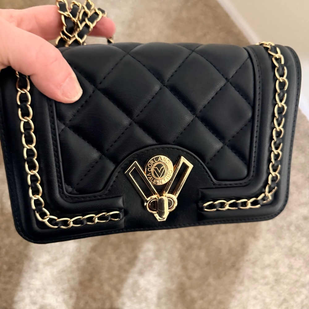Valentino Orlandi Black Vegan Leather Crossbody with Gold Hardware - Picture 5 of 11
